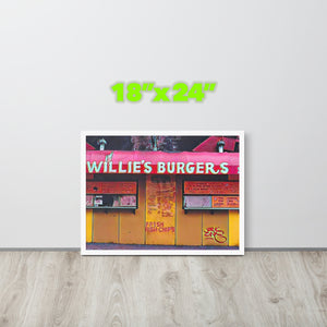 FRAMED POSTER: WILLIE'S BURGERS: Harlem Streets 1920 -1998-The Art Collection