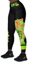 LEGGINGS: CROSSOVER WITH POCKETS -GREEN & ORANGE GLADIOLUS BOUQUET (BLACK)