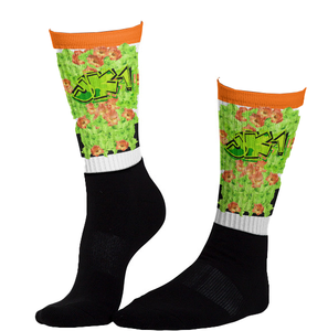 SOCKS: GREEN & ORANGE GLADIOLUS BOUQUET -uniSex