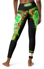 YOGA LEGGINGS: GREEN NEON CAMO SMUDGE - (BLACK)