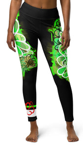 YOGA LEGGINGS: GREEN NEON CAMO SMUDGE - (BLACK)