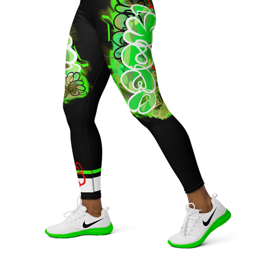 YOGA LEGGINGS: GREEN NEON CAMO SMUDGE - (BLACK)