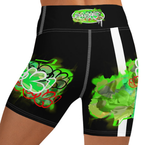 YOGA SHORTS: GREEN NEON CAMO SMUDGE - (BLACK)