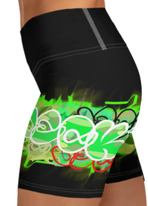 YOGA SHORTS: GREEN NEON CAMO SMUDGE - (BLACK)