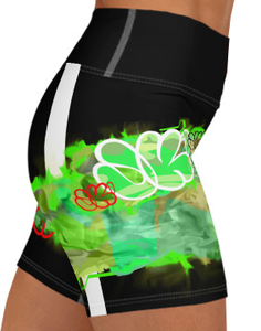 YOGA SHORTS: GREEN NEON CAMO SMUDGE - (BLACK)