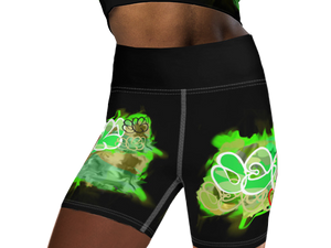 YOGA SHORTS: GREEN NEON CAMO SMUDGE - (BLACK)