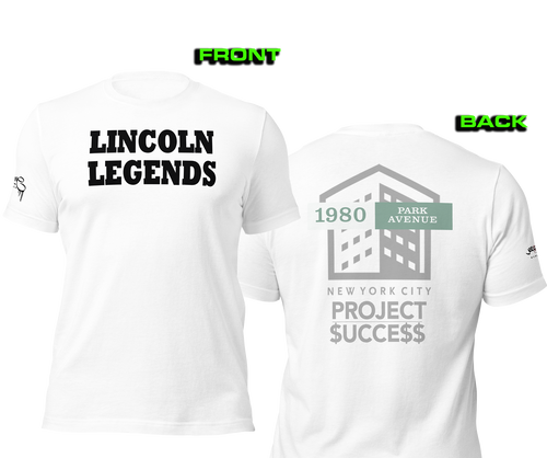 SHORT SLEEVE TEE SHIRT (uniSex): LINCOLN LEGENDS -1980 PROJECT $UCCE$$