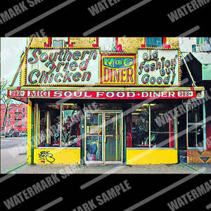 FRAMED POSTER: M&Gs Soul Food Diner: Old Harlem Streets -The Art Collection