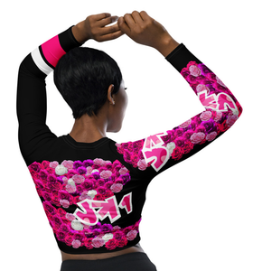 LONG SLEEVE CROP TOP: PINKROSES BOUQUET -(BLACK)