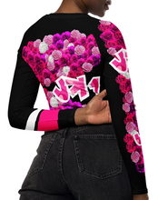 LONG SLEEVE CROP TOP: PINKROSES BOUQUET -(BLACK)