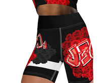 YOGA SHORTS: ROSES BOUQUET -(BLACK)