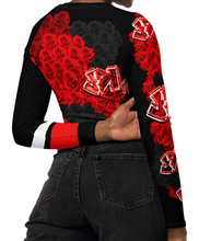 LONG SLEEVE CROP TOP: ROSES BOUQUET - (BLACK)