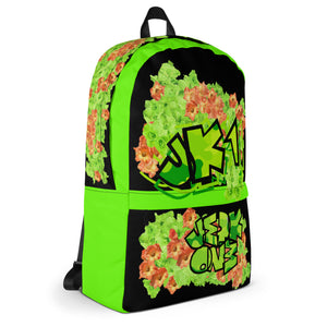 BACKPACK (Premium): GREEN & ORANGE GLADIOLUS BOUQUET -(BLACK) (BLACK)