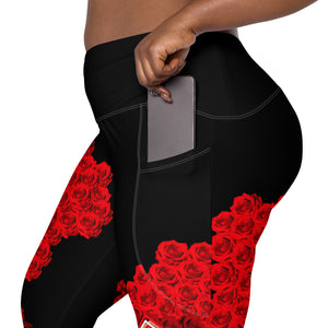 LEGGINGS (with Pockets): ROSES BOUQUET -Crossover