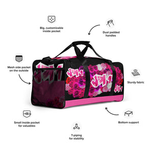 GYM DUFFLE BAG (Premium): PINKROSES BOUQUET (BLACK)