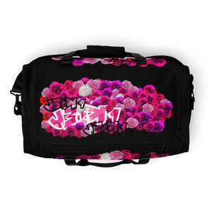 GYM DUFFLE BAG (Premium): PINKROSES BOUQUET (BLACK)