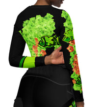 LONG SLEEVE CROP TOP:  GREEN & ORANGE GLADIOLUS BOUQUET -(BLACK)