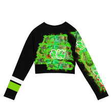 LONG SLEEVE CROP TOP: GREEN NEON CAMO SMUDGE - (BLACK)