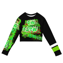 LONG SLEEVE CROP TOP: GREEN NEON CAMO SMUDGE - (BLACK)