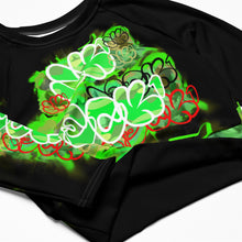 LONG SLEEVE CROP TOP: GREEN NEON CAMO SMUDGE - (BLACK)