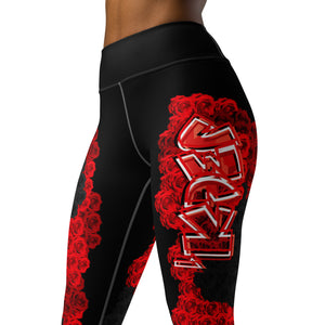 YOGA LEGGINGS: ROSES BOUQUET -(BLACK)