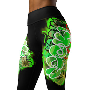 YOGA LEGGINGS: GREEN NEON CAMO SMUDGE - (BLACK)