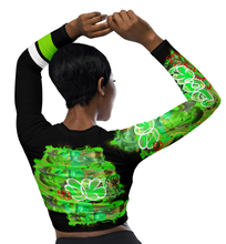 LONG SLEEVE CROP TOP: GREEN NEON CAMO SMUDGE - (BLACK)