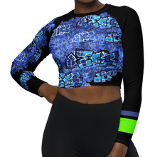 LONG SLEEVE CROP TOP: DELPHINIUMS BOUQUET -(BLACK)