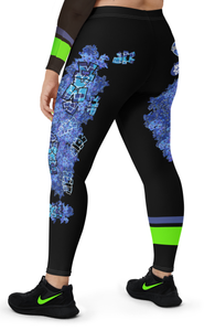 LEGGINGS:  DELPHINIUMS BOUQUET -(BLACK)