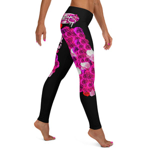 LEGGINGS: PINKROSES BOUQUET -(BLACK)