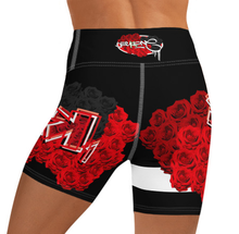 YOGA SHORTS: ROSES BOUQUET -(BLACK)