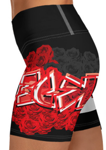 YOGA SHORTS: ROSES BOUQUET -(BLACK)