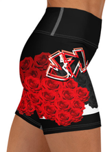 YOGA SHORTS: ROSES BOUQUET -(BLACK)